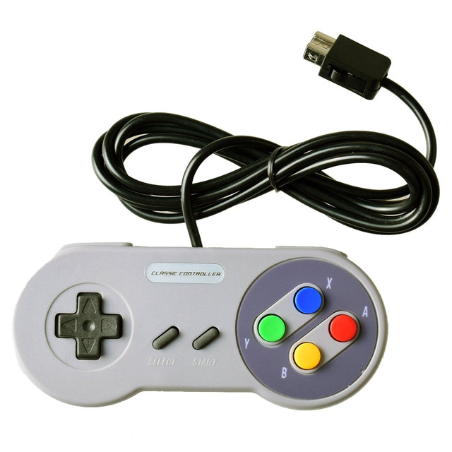 Controller voor SNES Mini, grijs met gekleurde knoppen, voorkant, tweedehands