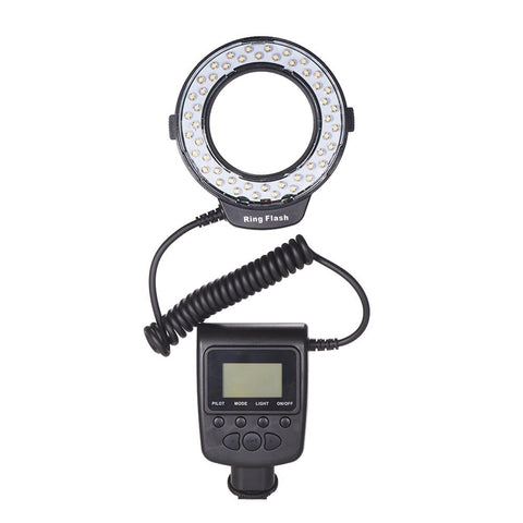 HD-130 macro LED-ringflitser, LED-ring met krulsnoer en bedieningsunit met LCD-scherm