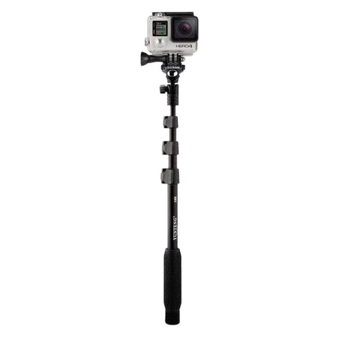 Selfie stick voor GoPro camera, zwarte uitschuifbare stok met een GoPro HERO4 erop, tweedehands