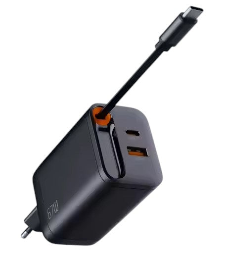 Algemeen-Snellader 65W USB + USB-C met Intrekbare USB-C Kabel (Nieuw)