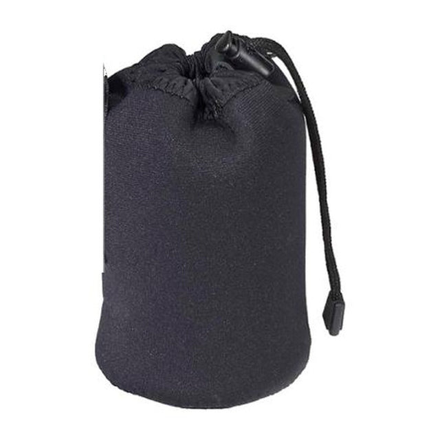 Soft lens case 10 x 8 cm, zwart, stoffen zakje met trekkoord, voorkant, tweedehands
