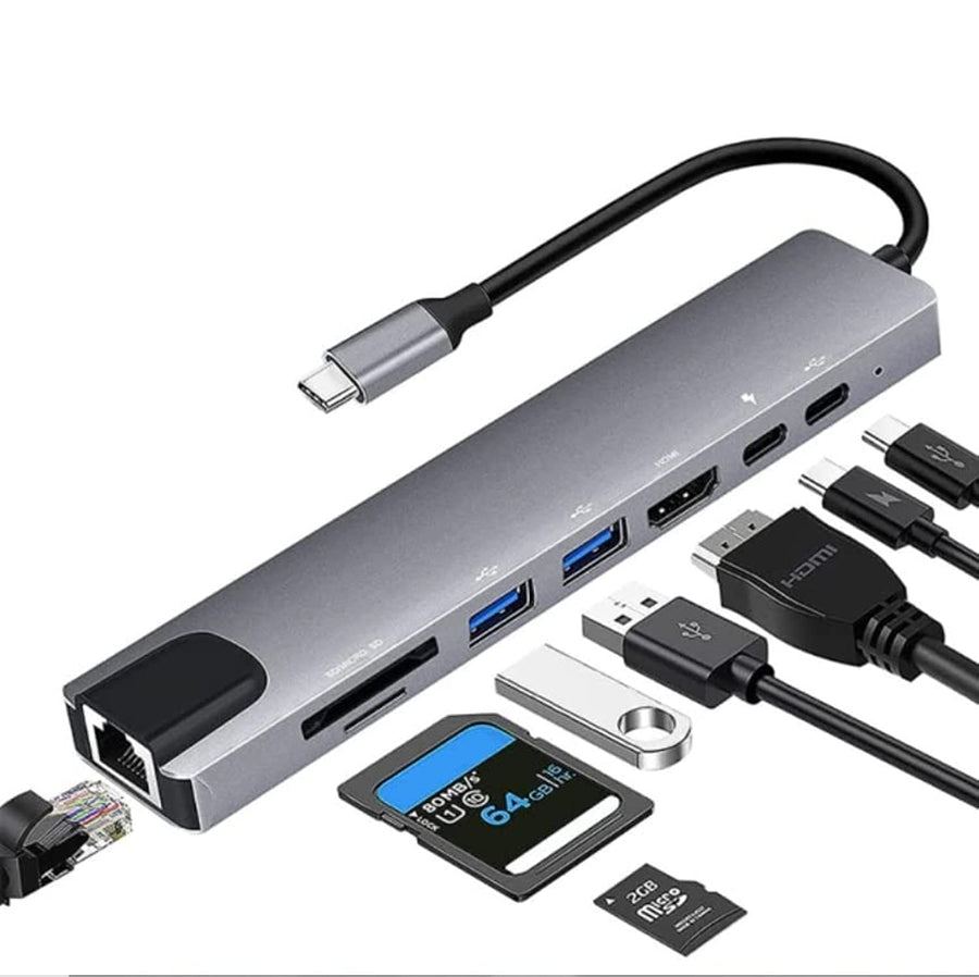 Algemeen-USB-C Hub met PD, 2x SuperSpeed USB, HDTV, Type-C, SD, TF en RJ45 Tweedehands