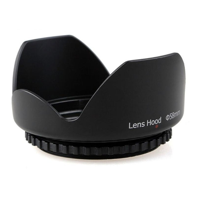 Zonnekap Easy Clip 58 mm, zwart, tulpvormige zonnekap met opschrift Lens Hood 58mm, tweedehands