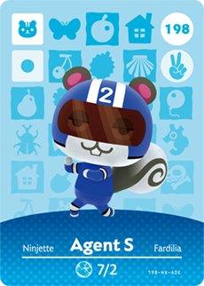 Nintendo amiibo kaart Animal Crossing Series 2 nr 198 Agent S, blauwe kaart met eekhoorn Agent S in blauw pak met helm