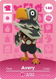 Nintendo amiibo kaart Avery 140, Animal Crossing series 2, roze kaart voorkant, tweedehands