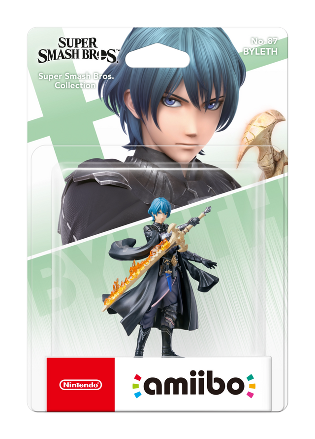 Nintendo amiibo Byleth nr. 87 Super Smash Bros. series, blauwharige Byleth met vlammend zwaard in blister, voorkant