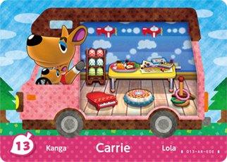 Nintendo amiibo kaart Animal Crossing New Leaf Welcome series nr 13 Carrie, kangoeroe in een roze camper, tweedehands