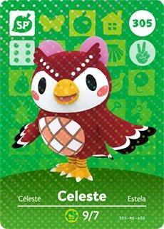 Nintendo amiibo-kaart Animal Crossing Celeste nummer 305 serie 4, SP-kaart, voorkant met rode uil, tweedehands