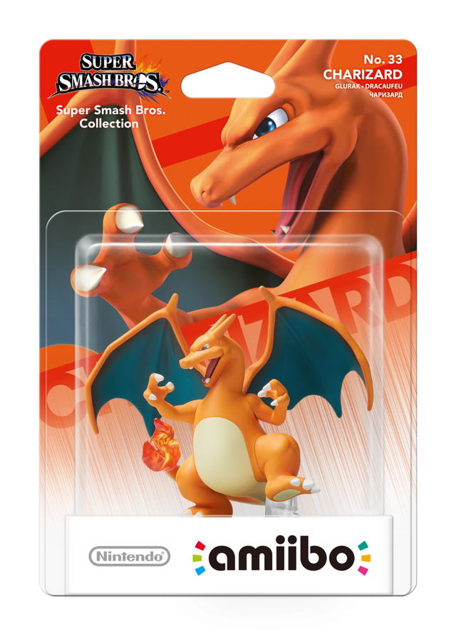 Nintendo amiibo Charizard nr. 33 Super Smash Bros. series, oranje Charizard met vleugels in blister, voorkant