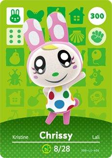 Nintendo amiibo kaart Animal Crossing Series 3 nr 300 Chrissy, groene kaart met roze konijn Chrissy in stippenjurk