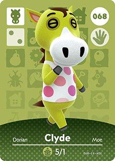 Nintendo amiibo kaart Clyde 068, Animal Crossing series 1, olijfgroene kaart voorkant, tweedehands