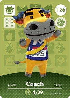 Nintendo amiibo kaart Animal Crossing Series 2 nr 126 Coach, groene kaart met stier Coach in sporthemd