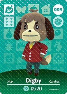 Nintendo amiibo kaart Digby 009, Animal Crossing series 1, groene kaart voorkant, tweedehands