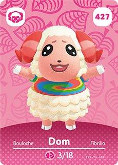 Nintendo amiibo kaart Dom 427, Animal Crossing series 5, roze kaart voorkant, tweedehands