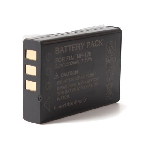 Accu voor Fujifilm NP-120, Pentax D-LI7 en Ricoh DB-43, 2000 mAh, zwarte accu, schuin