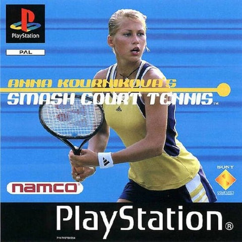 PlayStation 1 Anna Kournikova's Smash Court Tennis van Namco, blauwe PAL-hoes met Kournikova met racket, tweedehands