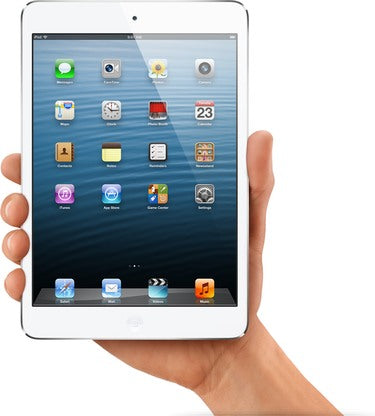 Apple iPad mini 32GB wifi A1432, wit, vooraanzicht in een hand