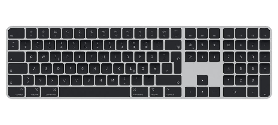 Apple Magic Keyboard met Touch ID en numeriek toetsenblok, Duitse QWERTZ-indeling, zwart met zilver, bovenaanzicht
