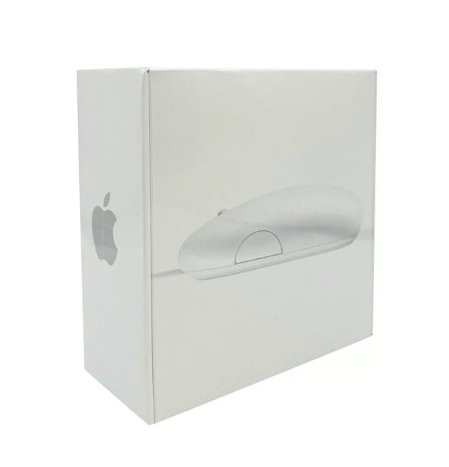 Apple Mighty Mouse bedrade muis A1152, verpakking met de muis afgebeeld