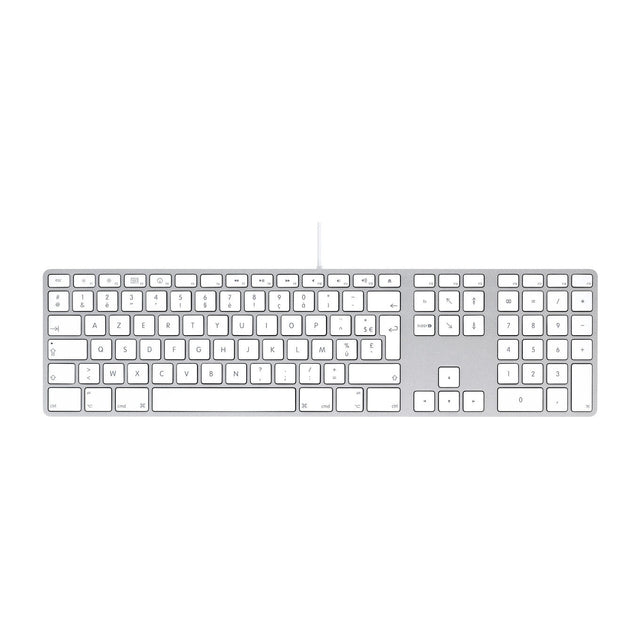 Apple numeriek bedraad toetsenbord A1243, zilver met witte toetsen, Franse AZERTY-indeling, bovenkant