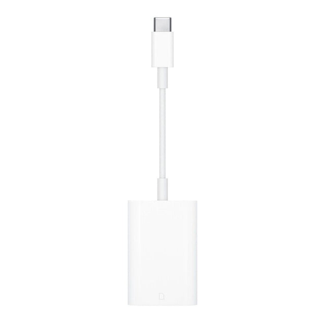 Apple USB-C naar SD-kaartlezer A2082, wit, korte kabel met USB-C-stekker en SD-kaartsleuf van voren