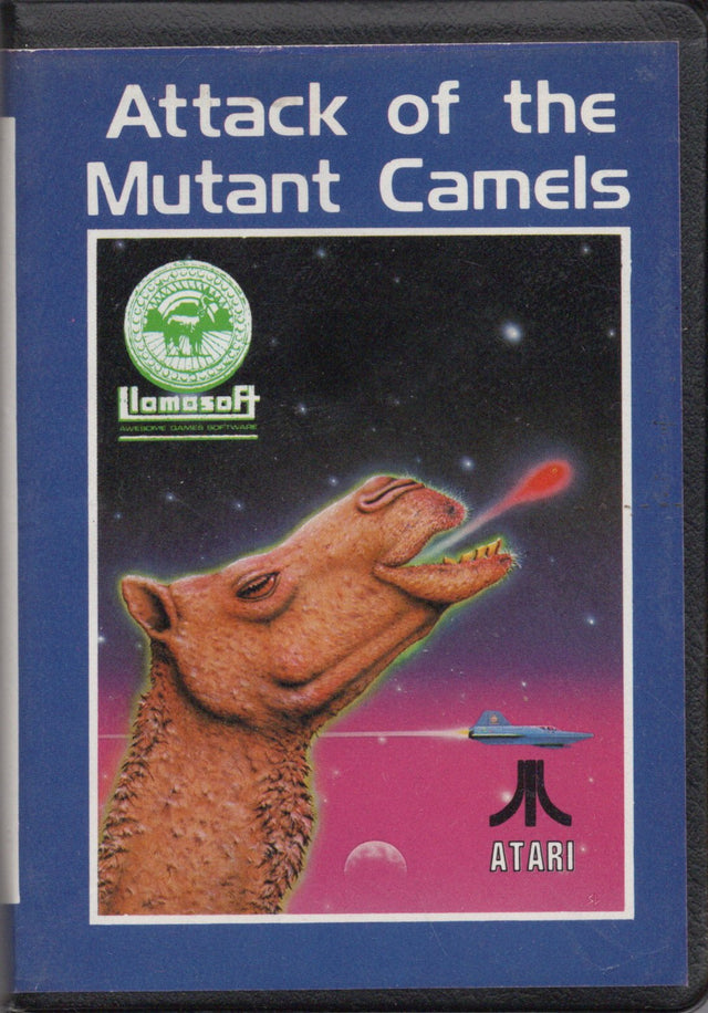 Atari Attack of the Mutant Camels van Llamasoft, cassettedoos voorkant met kameel, tweedehands