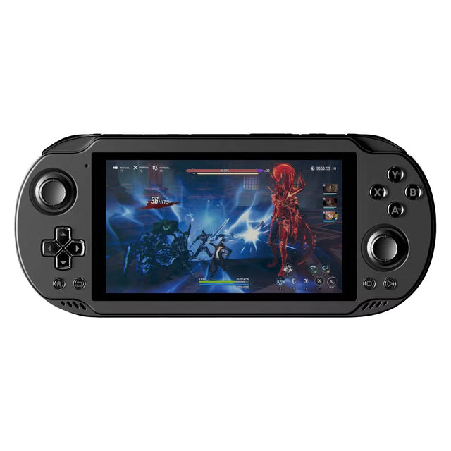AYN Odin 2 Mini handheld console, zwart, vooraanzicht met scherm aan, tweedehands