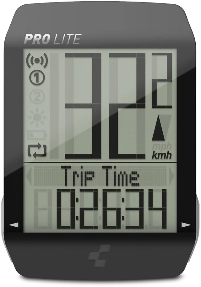 Cube Pro Lite fietscomputer, zwart, voorkant met display