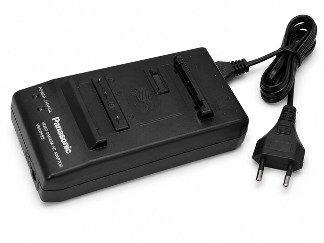Panasonic VSK0593 oplader en netadapter voor Lumix camera, zwarte lader met netsnoer, bovenkant