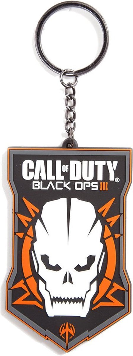 Bioworld Call of Duty Black Ops III patch sleutelhanger, rubberen embleem met witte doodskop aan sleutelring