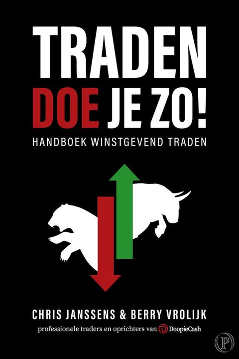 Traden doe je zo!, handboek winstgevend traden, zwarte boekomslag voorkant met stier en beer, tweedehands