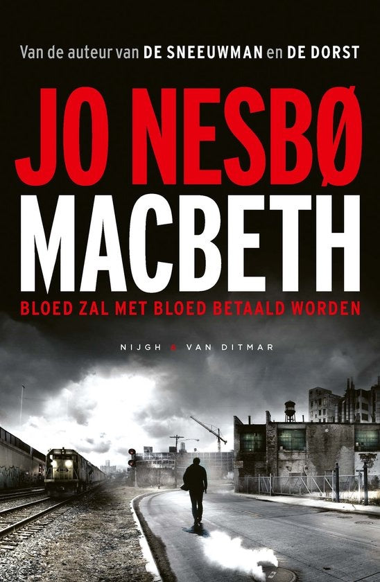 Macbeth, Jo Nesbø, omslag met een man op een natte straat, tweedehands