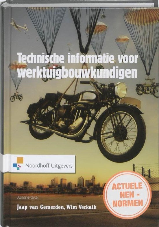 Technische informatie voor werktuigbouwkundigen, J. van Gemerden, boekomslag voorkant met een oude motorfiets, tweedehands