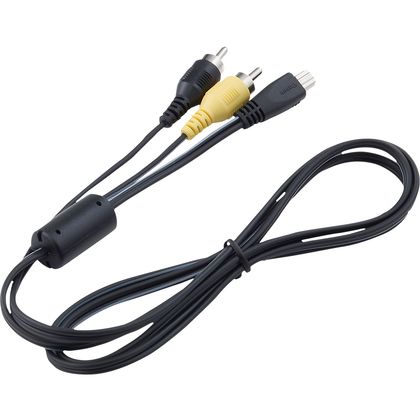 Canon AVC-DC400 AV-kabel, zwart, opgerolde kabel met camerastekker en drie tulpstekkers