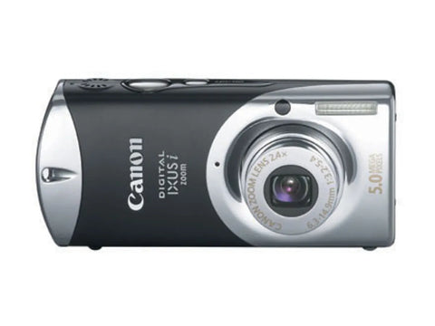 Canon Digital IXUS i Zoom compactcamera, zwart met zilver, voorkant met 2,4x zoomlens, tweedehands