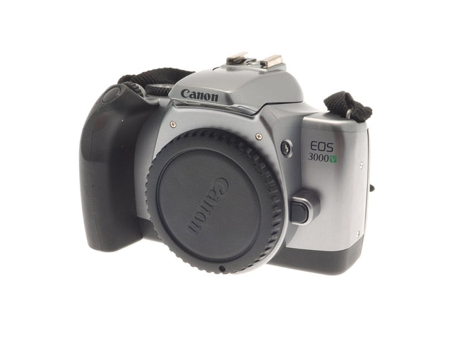Canon EOS 3000V analoge spiegelreflexcamera body, zilver, voorkant met bodydop, tweedehands