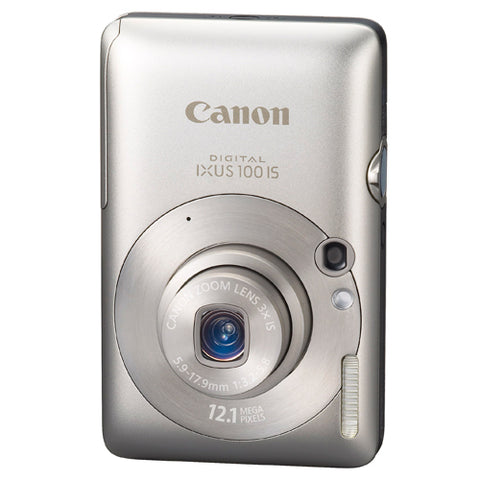 Canon Digital IXUS 100 IS digitale compactcamera, zilver, voorkant rechtop met 3x zoomlens en 12.1 megapixel