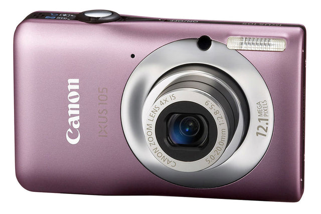 Canon IXUS 105 compactcamera, roze, voorkant met 4x zoomlens