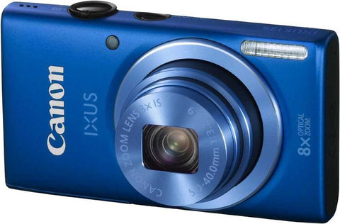 Canon IXUS 135 digitale compactcamera, blauw, voorkant schuin met 8x zoomlens, tweedehands