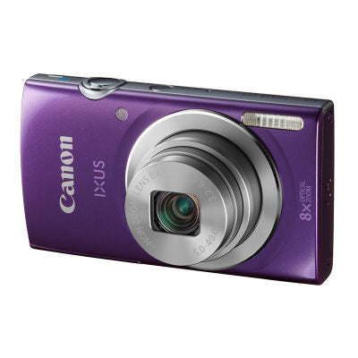 Canon IXUS 145 digitale compactcamera, paars, voorkant schuin met 8x zoomlens, tweedehands