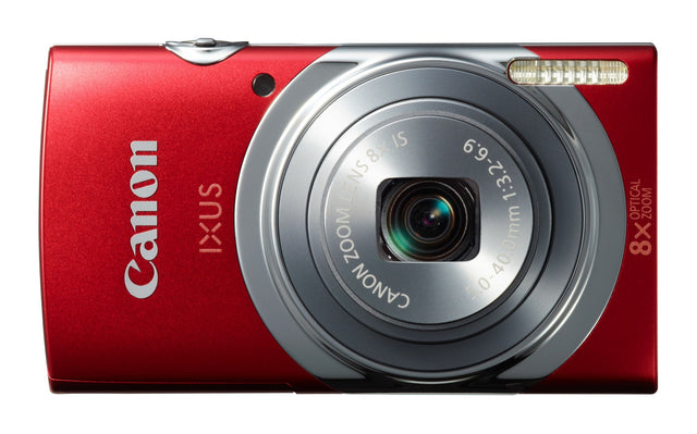 Canon IXUS 150 digitale compactcamera, rood, voorkant met 8x zoomlens