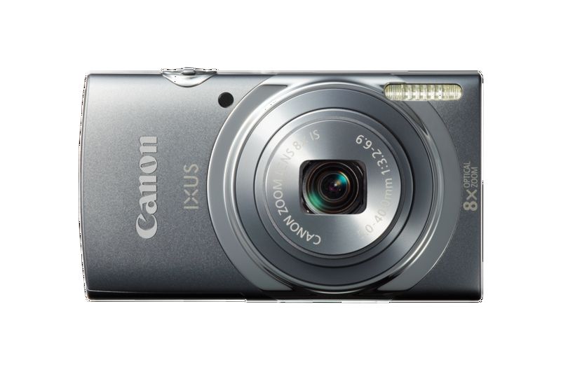 Canon IXUS 150 compactcamera, zilver, schuin van voren met 8x zoomlens, tweedehands