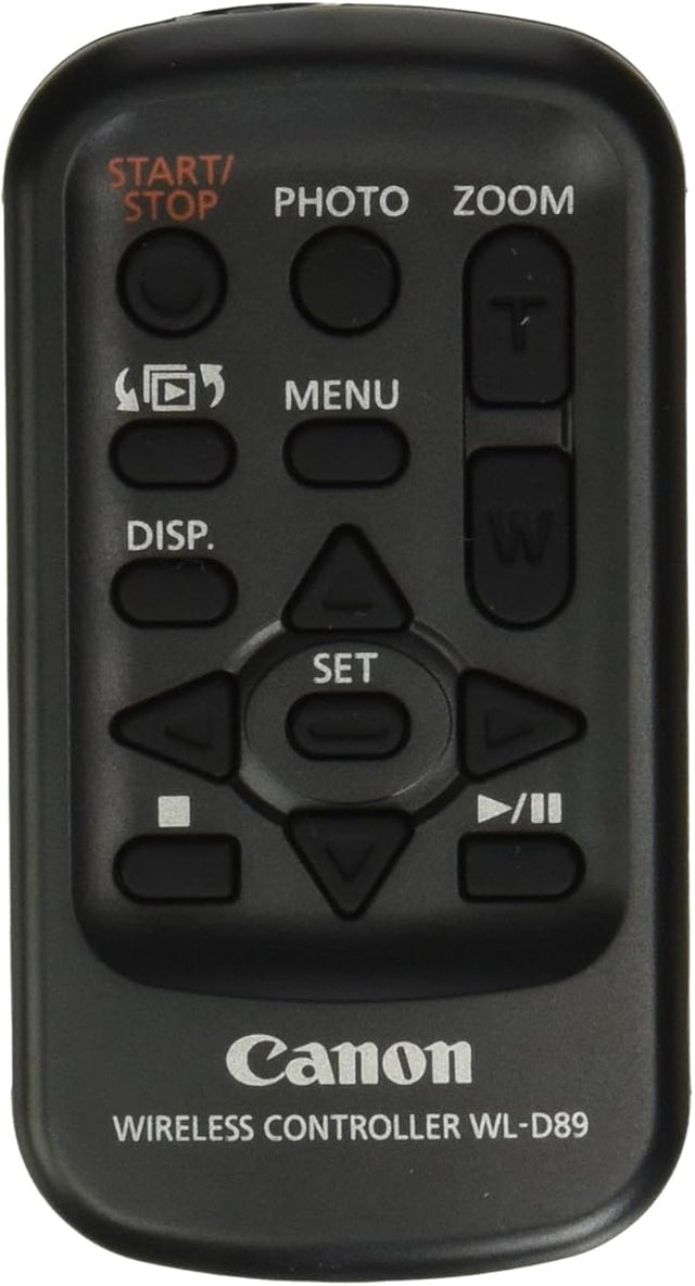 Canon WL-D89 afstandsbediening voor camcorder, zwart, voorkant met knoppen en opschrift WL-D89, tweedehands