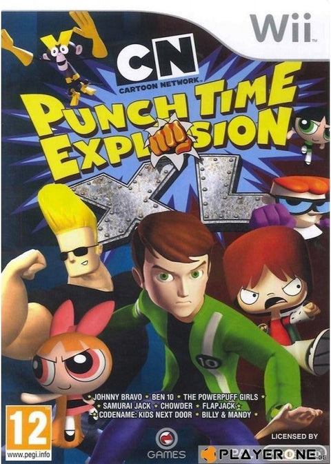 Nintendo Wii Cartoon Network Punch Time Explosion XL, vechtgame, doos voorkant met Ben 10 en Johnny Bravo, tweedehands