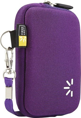 Case Logic compact camera case, paars, neopreen hoesje met rits en karabijnhaak, tweedehands