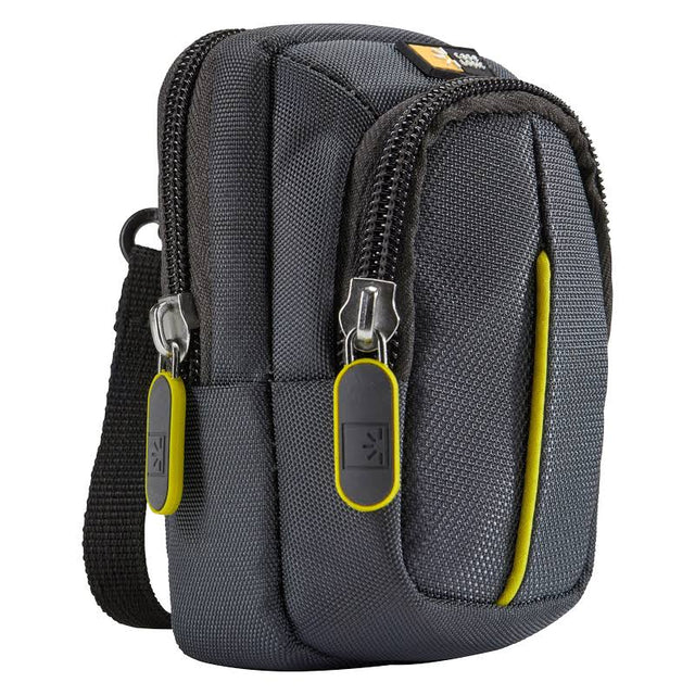Case Logic DCB-302 compact camera case grijs, met gele ritstrekkers, voorkant, tweedehands