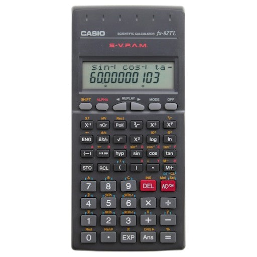 Casio FX-82TL wetenschappelijke rekenmachine, zwart, voorkant, tweedehands