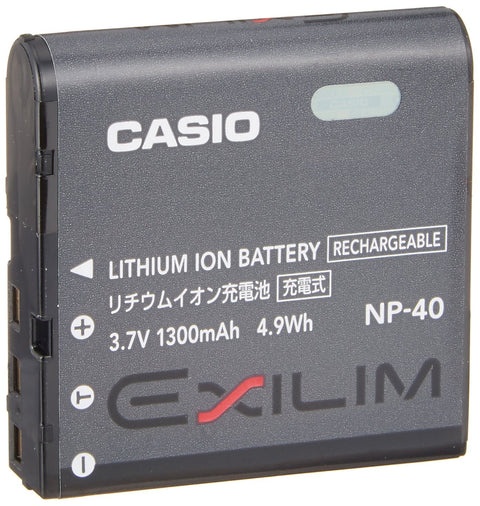 Casio NP-40 accu 3,7V 1300mAh, grijs, voorkant met Exilim-opdruk, tweedehands