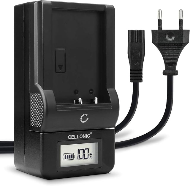 Cellonic MH-65 oplader voor EN-EL12-accu, zwarte lader met display en netsnoer