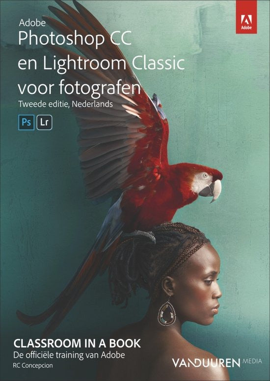 Photoshop CC en Lightroom Classic voor fotografen, RC Concepcion, omslag met een rode papegaai en een vrouw, tweedehands